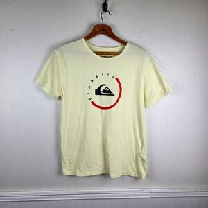Quiksilver Pale Yellow Graphic T-Shirt for Men Relaxed Fit Size Large